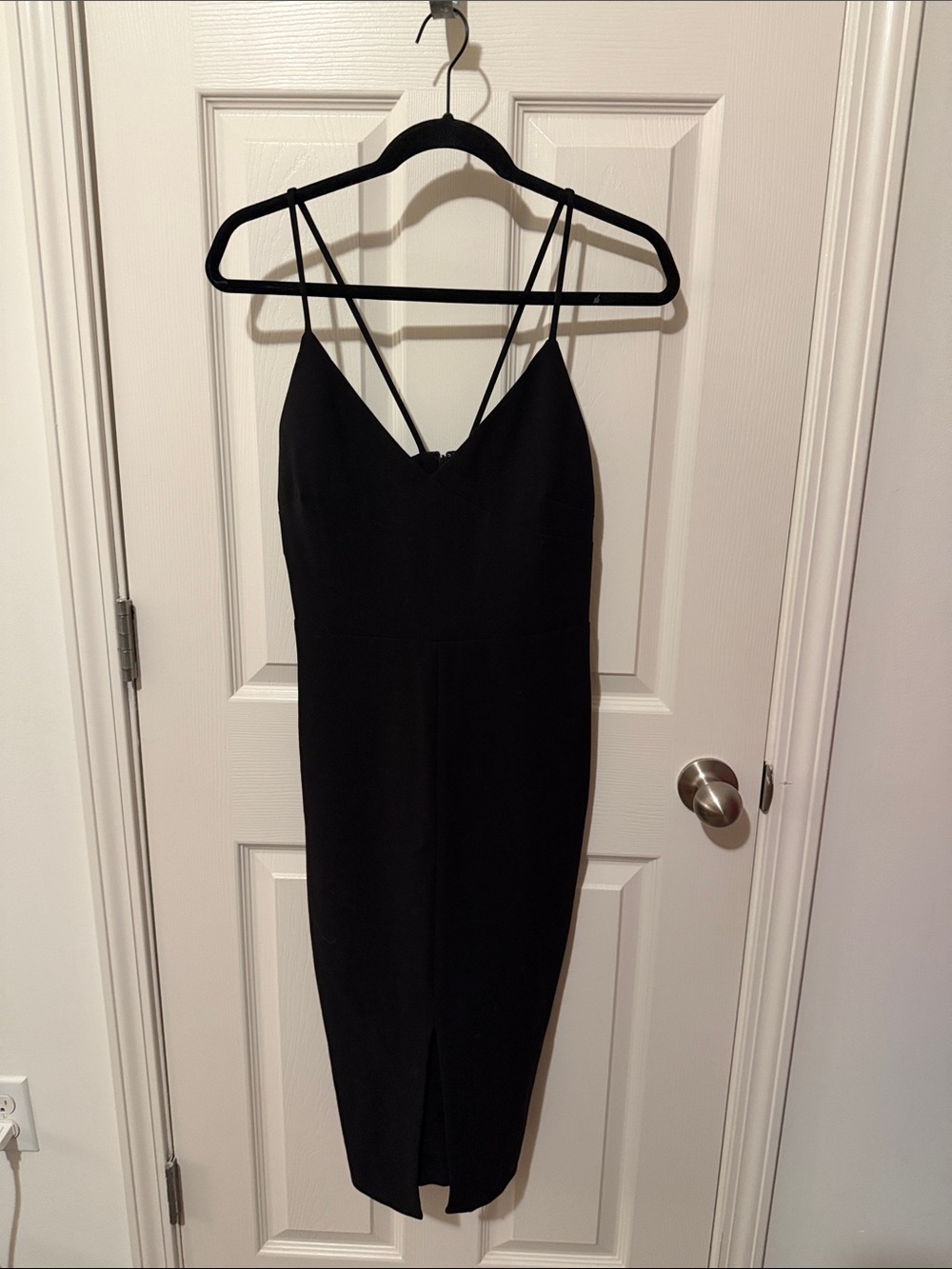 Likely Black Double-Strap V-Neck Midi Dress